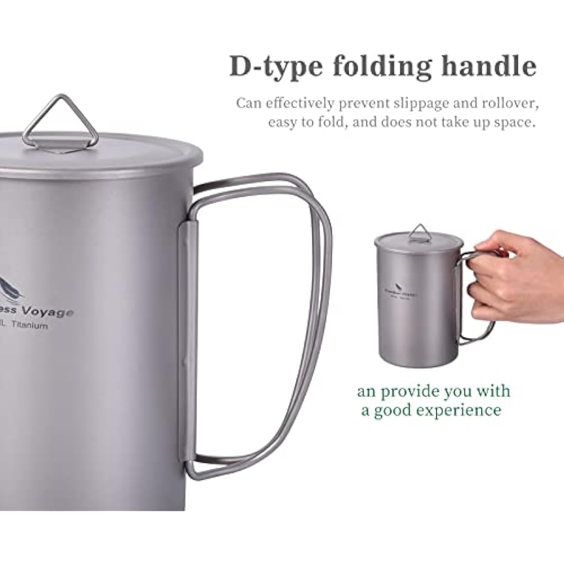 iBasingo 1050ml Titanium Bottle with 600ml Nesting Cup Outdoor Camping Single Layer Wide Mouth Cookware Lightweight Portable Big Capacity Bottle Mug Set Hiking Picnic Solo Cooking Mess Kit Ti3007D