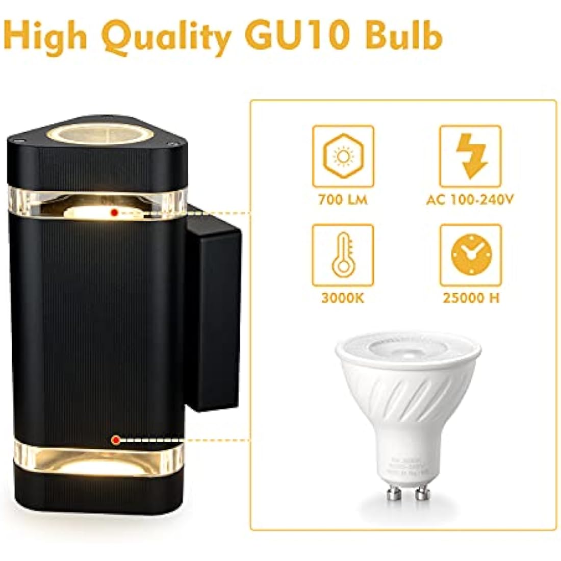 CELAVY Outside Wall Lights, Up and Down Outdoor Wall Lights Mains Powered, IP65 Waterproof Front Door Porch Light Lamp Modern GU10 Aluminium, Exterior LED Wall Lighting Sconce for House, Black