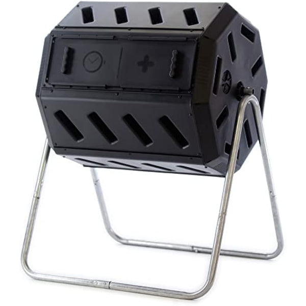 FCMP Outdoor IM4000 Double Chamber Tumbling Composter (Black), 37 gallon