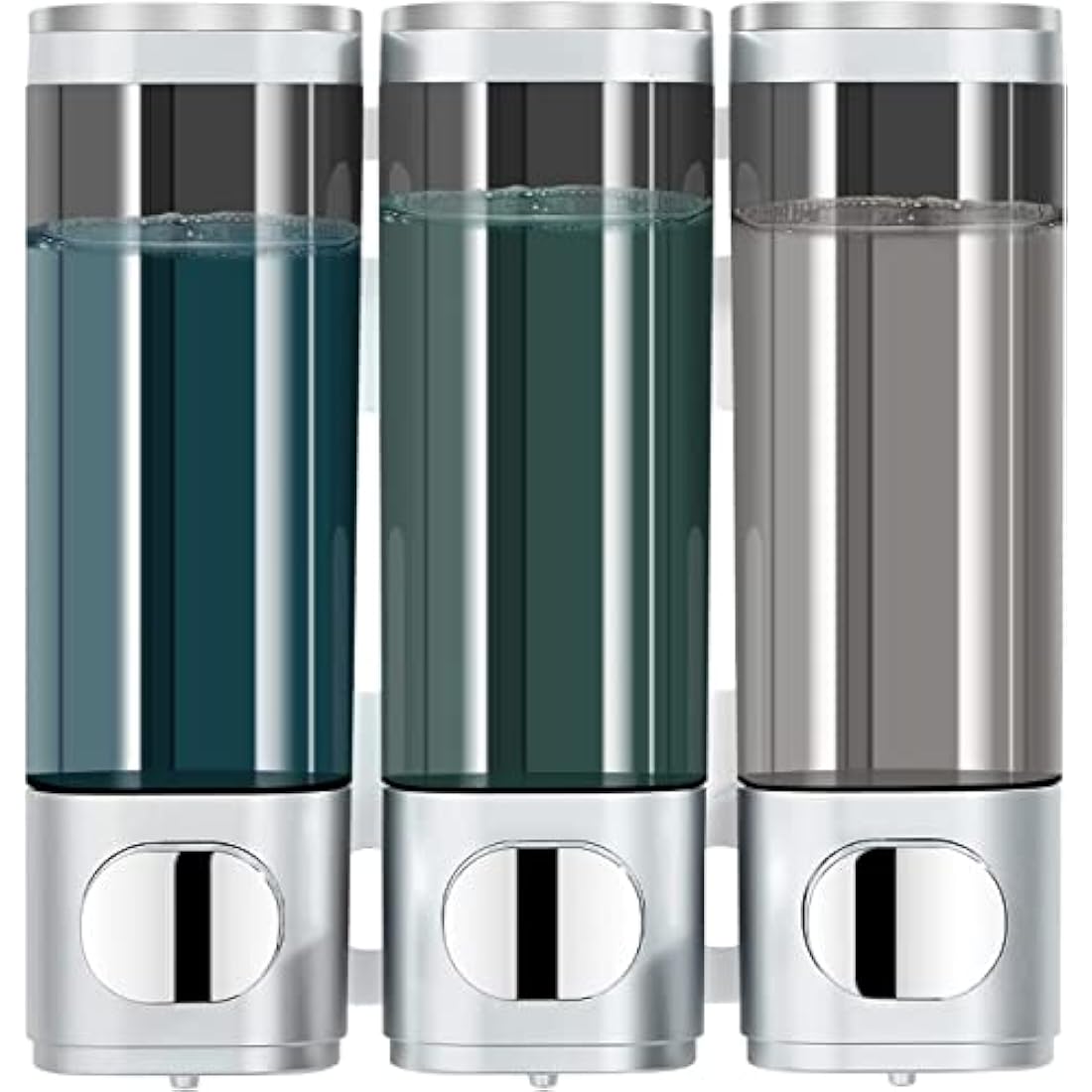 modunful Shampoo and Conditioner Dispenser, Shower Dispenser 3 Chamber No Drill Shampoo Dispenser for Shower Wall Mounted Conditioner Body Wash Liquid Soap for Bathroom,Large Capacity,Silver
