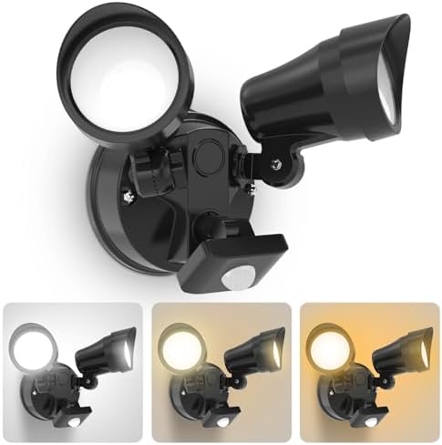 ALUSSO LIGHTING 25W LED Security Lights with Motion Sensor Outdoor 2000lm, Warm Neutral Cool White Adjustable Double PIR Sensor Wall Light IP54 Waterproof for Garden Yard Porch