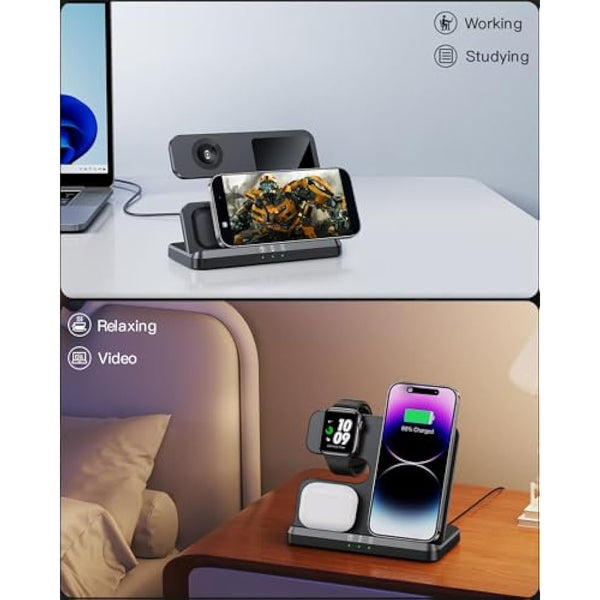 JARGOU Wireless Charger for iPhone/Apple Watch/AirPods, 3 in 1 Wireless Charging Station for iPhone 16 15 14 13 12 11 Pro Max, iWatch Charger for iWatch 10/9/Ultra/SE/8/7/6/5/4/3/AirPods Pro 4 3 2