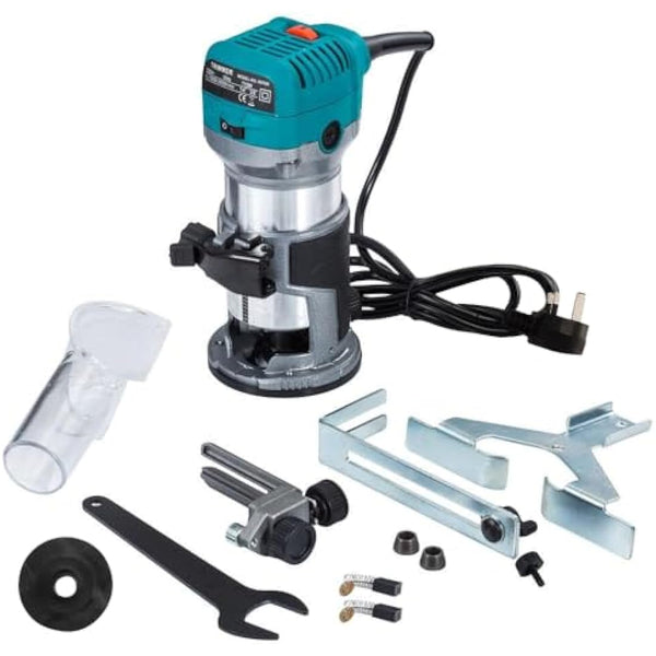 Anesty Palm Router Trimmer, Woodworking Hand Router with Trimmer Base, Handheld Wood Compact Trim Router Power Routers Tool with 15pcs 6.35mm Router Bit Set