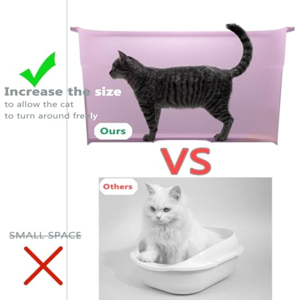 Extra Large Cat Litter Tray, 63cm x 45cm x 33cm Deep, Easy Cleaning, Lowered Entry, Anti-Spillage, Transparent Purple