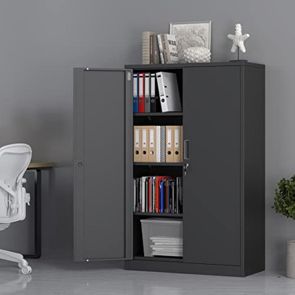 iJINGUR Metal Storage Cabinet with Locking Doors and 3 Adjustable Shelves, Lockable Steel Storage Cupboard for Home Office Garage Pantry (Black)