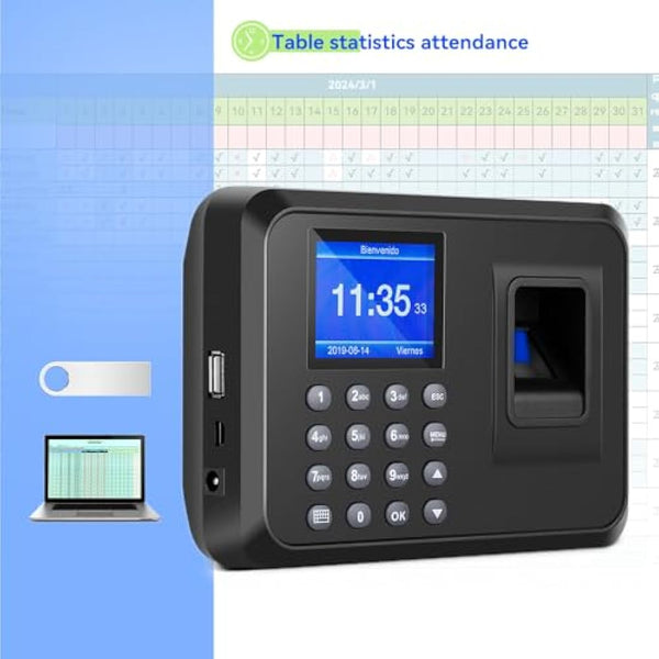 Diseleri Employee Time Clock, Clocking in Machines for Small Business, Fingerprint Punch Card Machine with 2.4 TFT LCD Fingerprint Password, Checking-in Recorder for Business Scanner with 8G U-Disk