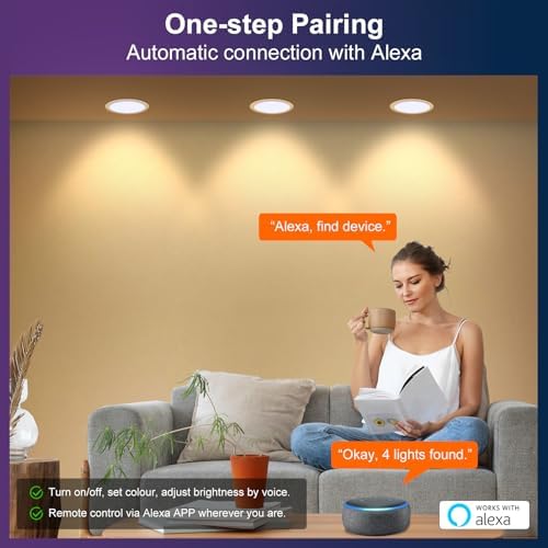 DUSKTEC Recessed LED Downlights Alexa, Smart Spot Lights Ceiling with APP & Voice Control, RGB Colour LED Spotlights 2700K-6000K, 10W Warm White to Cool White Dimmable Ceiling Recessed Lights