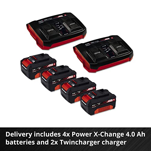 Einhell Power X-Change 36/43 Cordless Lawnmower With Battery (x2) and Charger (x2) - 36V, 43cm Cutting Width, 63L Grass Box, 6 Cutting Heights, Mulching - GE-CM 43 Li M Battery Lawn Mower Red / Black