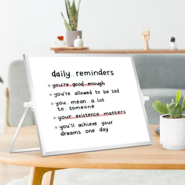 DOLLAR BOSS Magnetic Desktop Whiteboard 30x40cm Double Sided Dry Erase Small White Board with Stand, A3 Mini Whiteboard 8 Pens, 1 Eraser, 6 Magnets, for Kids Students Back to School Supplies