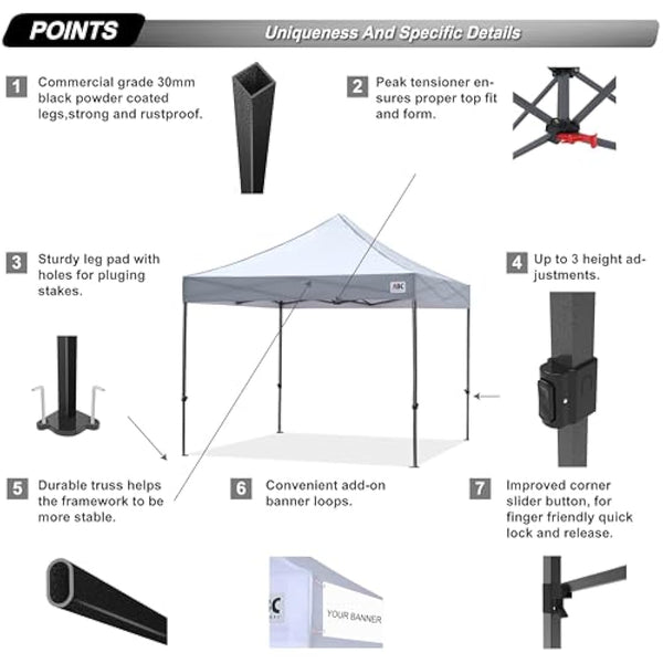 ABCCANOPY Pop Up Gazebo with Detachable Awning, Commercial Market stall, Bonus Upgraded Roller Bag, 4 Weight Bags, Stakes and Ropes