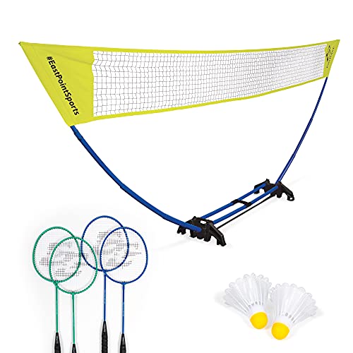 EastPoint Sports Unisex Eastpoint Sports Set, White Easy Setup 4 Player Badminton Set 15ft Net, Badminton Net with Carry Storage Base, and Badminton