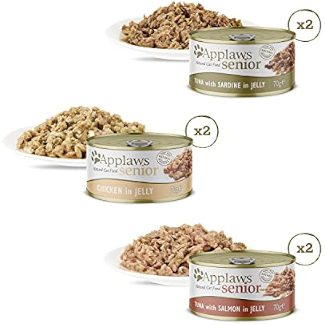 Applaws Complete Wet Cat Food for Senior Adult Cats, Tuna and Chicken Selection in Jelly Tin 6 x 70g