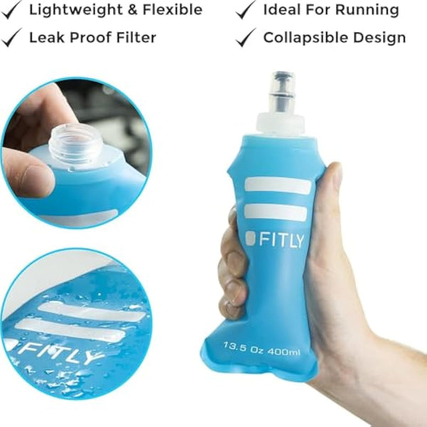 FITLY Soft Water Bottle | Shrink As You Drink Soft Flask for Hydration Pack | Folding Water Bottle Ideal for Running, Hiking, Cycling, Climbing & Rigorous Activity