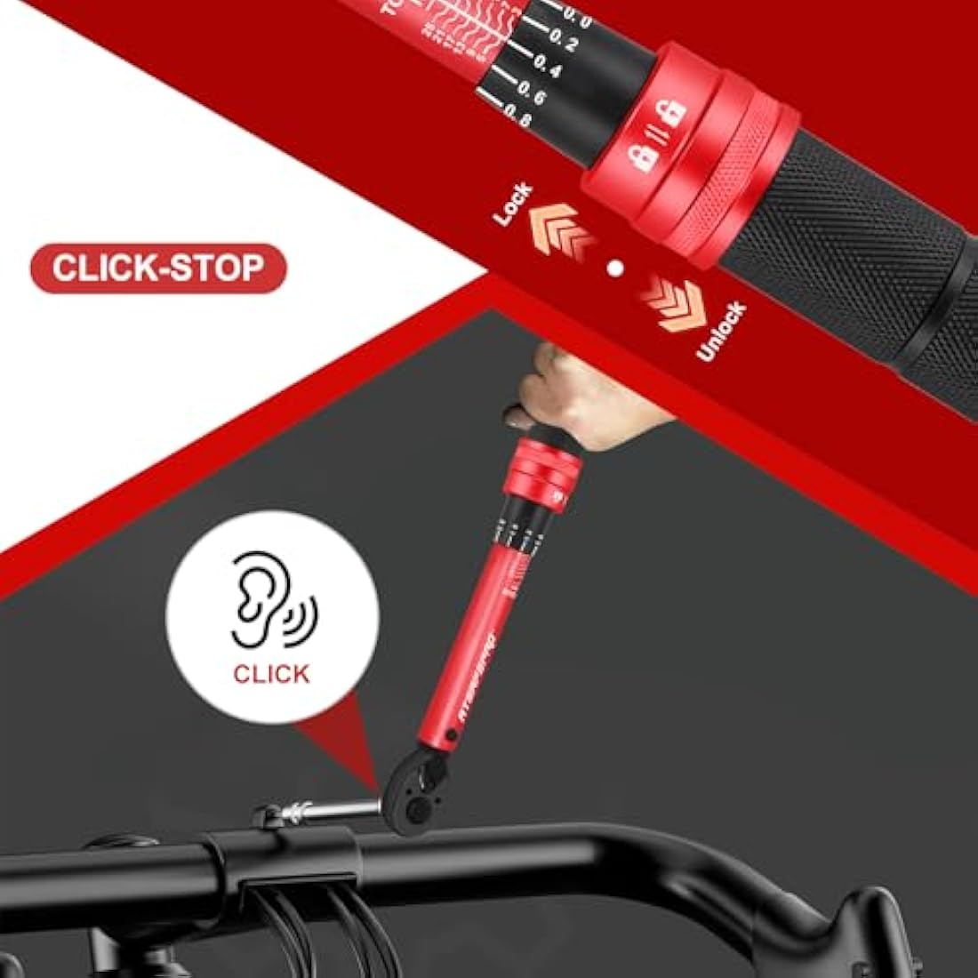 ATsafepro Torque Wrench 1/4",Bike Torque Wrench 3-25Nm Drive Click High Precision Repair Spanner for Bicycle Maintenance Kit for Road and Mountain Bikes Two-Way Ratchet