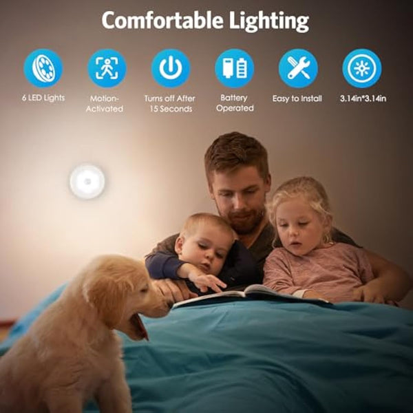 AMIR Motion Sensor Light, 3 Pack Stick-On Cabinet Night Light, Battery Powered Stair Lights with Adhesive Pads, Under Cabinet Lights for Wardrobe, Cupboard, Closet, Hallway, Kitchen, Stairs, White