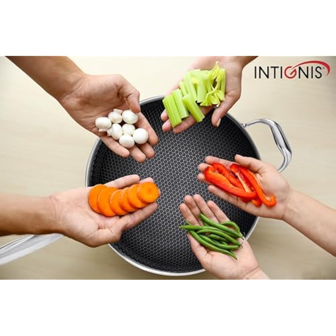 INTIGNIS® 28cm Stainless Steel Wok with Lid | 5L Heavy-Duty Non-Stick Wok Pan | Induction, Oven Safe | Dishwasher Safe | Anti Scratch | Large Frying Pan with Lid for All Hobs