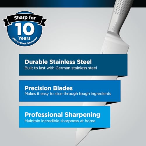 Ninja Foodi StaySharp Knife Block with Integrated Sharpener, 5-Piece Knife Set includes Chef, Bread, Slicing, Utility, Paring Knives, Stainless Steel K32005UK, Black