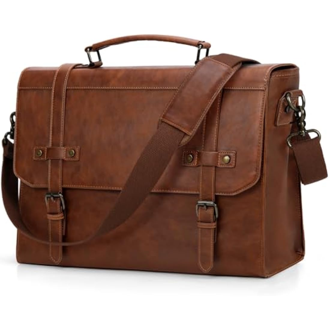RAINSMORE Messenger Bag Leather Laptop Bag 17.3 Inch Vintage Briefcase for Men Waterproof Satchel Shoulder Bag for Work Office Business College Brown