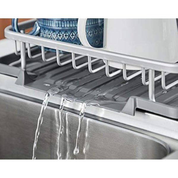KINGRACK Aluminum Dish Drainer, Dish Drying Rack with Removable Drip Tray, Utensil Holder, Draining Board, Grey Dish Rack Drainers for Small Kitchens