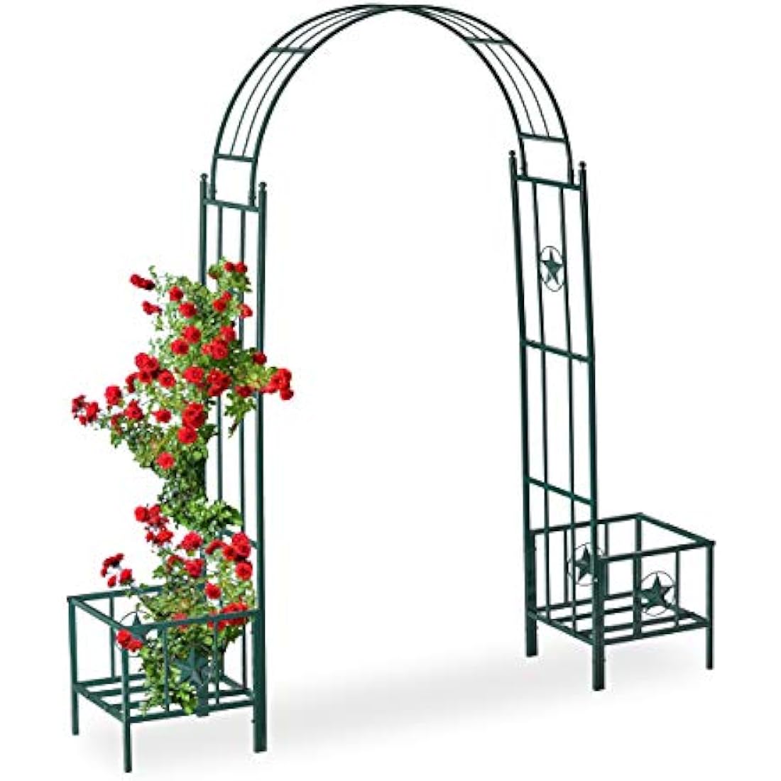 Relaxdays Rose Arch with Planters, Weatherproof, Metal Trellis, Climbers Support, Garden, HWD 226x204x45 cm, Green