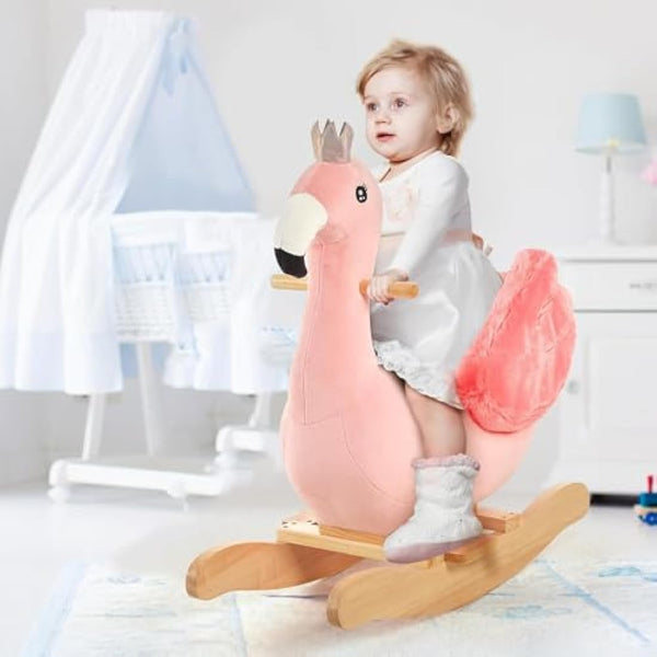 FUNLIO Flamingo Baby Rocking Horse for Toddlers 6 Months to 3 Years, Cute & Graceful Pink Swan Rocker for Baby Girl, Stuffed Plush Ride-on Rocking Animal, Easy to Assemble, CPC & CE Certified