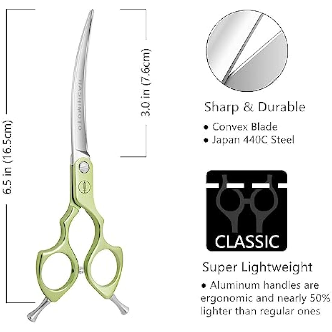 HASHIMOTO Curved Dog Grooming Scissors, Extremely Light Weight, 6.5 inch, 30 Degree Curved Blade, Matt Surface