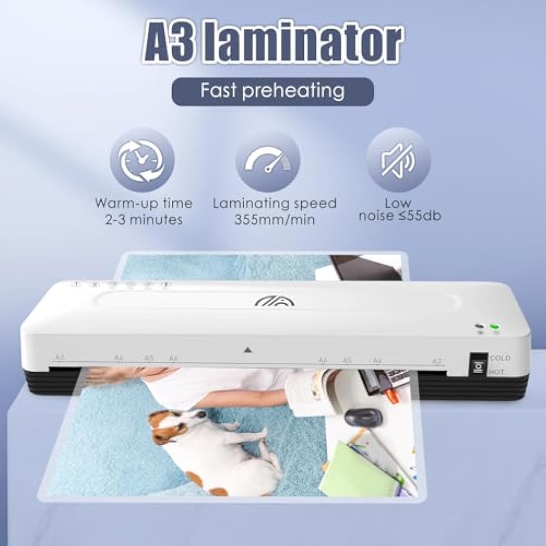 A3 Laminator, 13 inches Laminating Machine with 30 Laminating Pouches for A3 A4 A5 A6, Cold and Thermal Laminator Machine for Office Home School Use