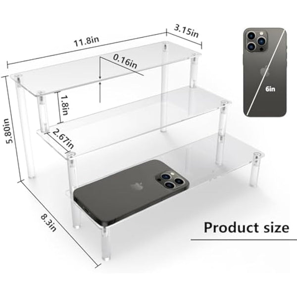 Acrylic Riser Clear Display Stand Cologne Organizer Acrylic Shelves 3 Tier Shelf for Amiibo Funko Figures Toys Cupcake Food Desserts Perfume Collection (3 PACKS)