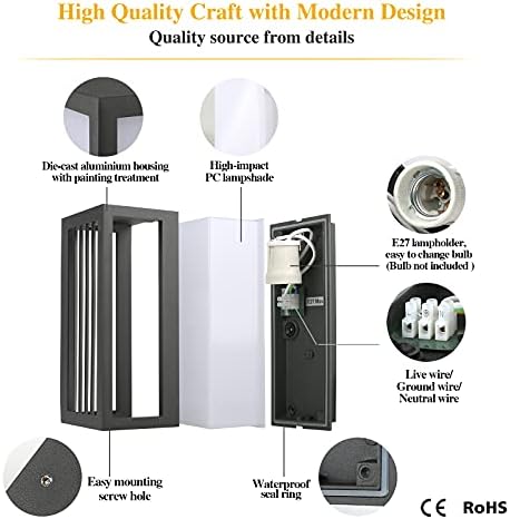 HLFVLITE Outdoor Wall Light, Aluminum Outside Wall Lamp Up & Down Modern Exterior Wall Sconce, IP54 Waterproof, Anthracite Grey