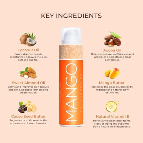 COCOSOLIS Mango Tan Accelerator with Vitamin E, Bio Oil Body Lotion for Natural Tan (110)