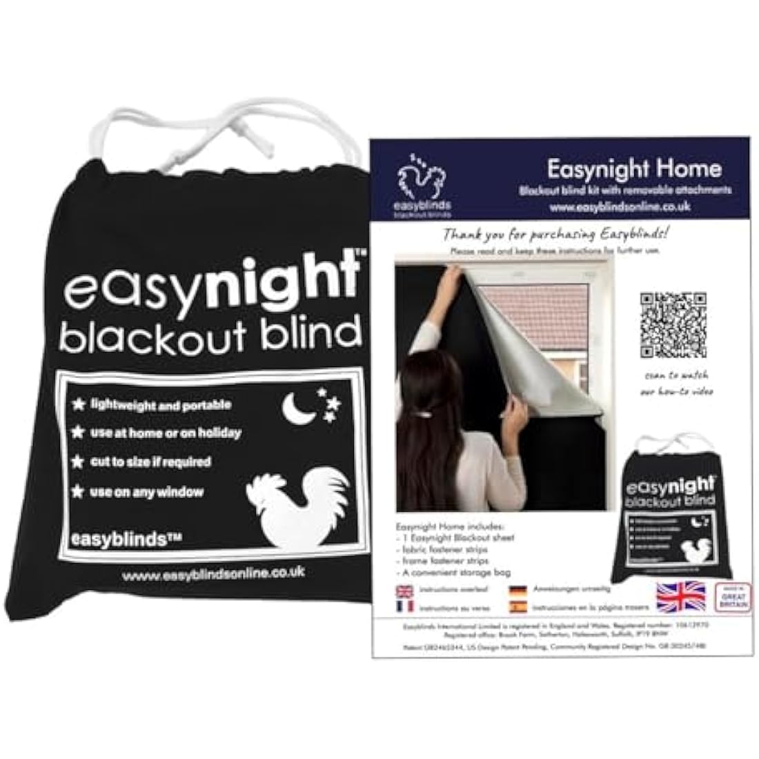 Easynight Blackout Blind, 100% Light Blocking Fabric, Large, Fit Any Size/Shape Up To 200x145cm, Made to Measure Service Available, No Drill, Easy Use Temporary Permanent Anywhere