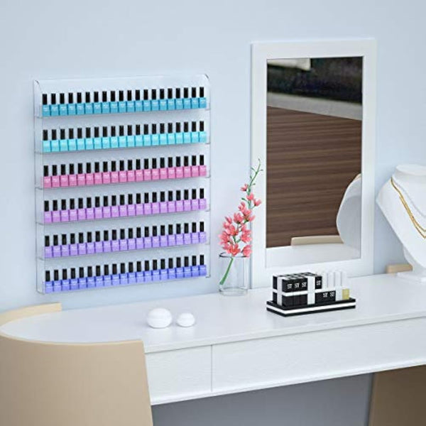 HIIMIEI Acrylic Wall Mounted Nail Polish Display Stand Display Rack Nail Polish Organiser Storage for Wall Mounted Storage Shelves Holder - 6 Tier