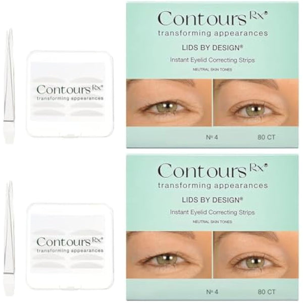 Contours Rx Lids by Design Eyelid Lift Strips with Travel Case and Tweezers - Invisible Eyelid Tape for Hooded Eyes - a Youthful-Looking Appearance - 2 Pack - 160 CT (4mm (Pack of 2))