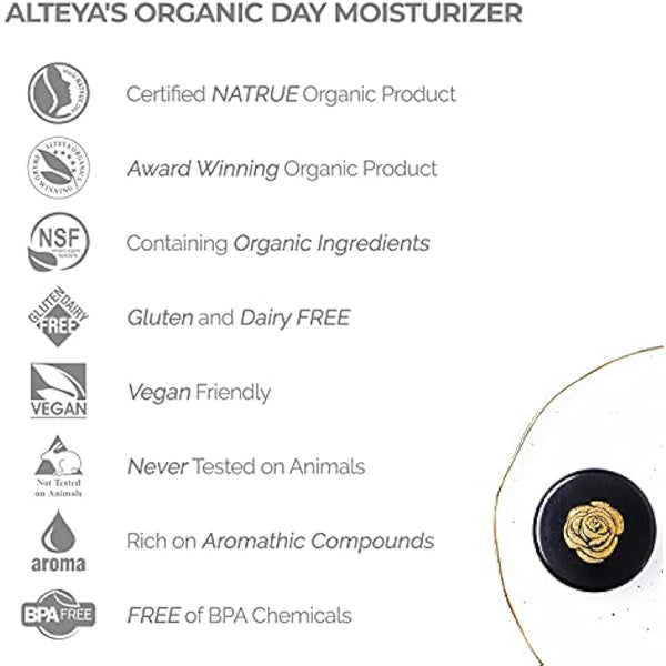 Alteya Organic Day Moisturiser 50ml - NaTrue Certified Organic AWARD WINNING Pure Natural Skin Care Based on Organic Therapeutic Grade Bulgarian Rose Essential Oil (Rosa Damascena)