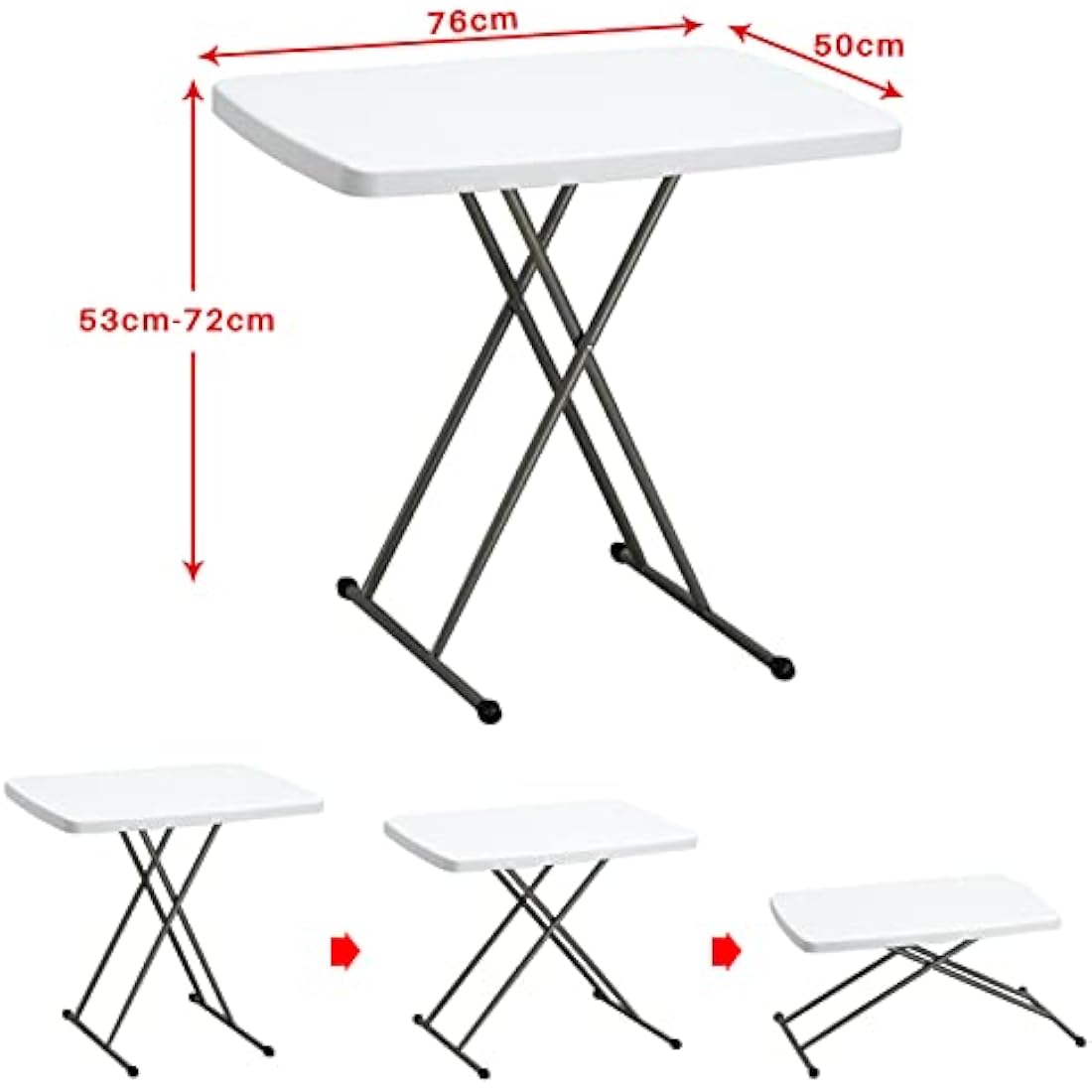 HollyHOME Small Folding Table 2.5FT/76cm Foldable Dining Table for Garden Patio Balcony Camping Portable Picnic Tables Height Adjustable Trestle Tables for BBQ Catering Party Kitchen Outdoor Indoor