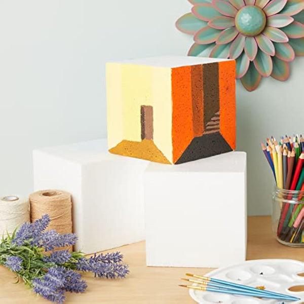 4 Pack Foam Cube Squares for Crafts - Polystyrene Blocks for DIY Projects, Models, Arts Supplies (15.2 x 15.2 x 15.2 cm, White)