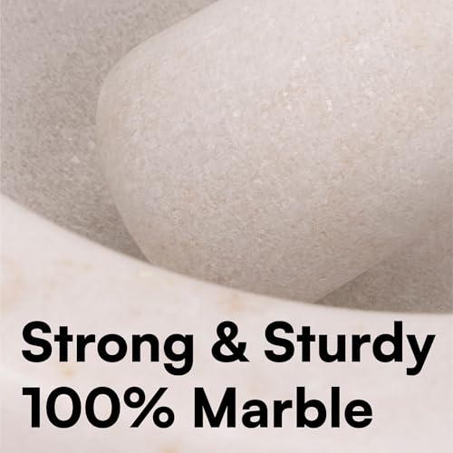 H&S Alliance Mortar and Pestle Set - Premium Stone Pestle and Mortar Grinder - Spice Herb Small Grinder for Kitchen - Pesto Guacamole Maker - 18cm (7.1") Diameter - White Marble