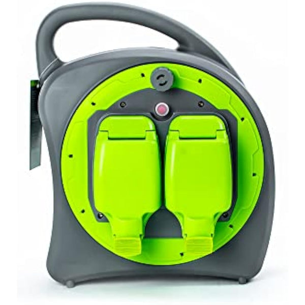 STATUS 2 Socket Cable Reel, 20m, Green, Heavy Duty Outdoor Extension Lead, 13 Amp, Thermal Cut Out, Waterproof, IP54 Rated, Ideal for Garden, Workshop, DIY Use (S20M2G13AIP54CR2)