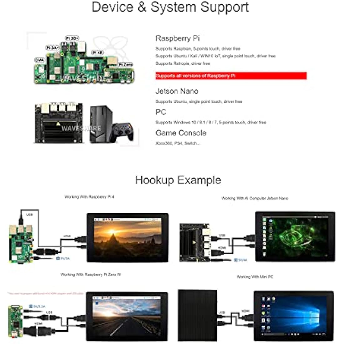 ingcool 7inch HDMI LCD with Case for Raspberry Pi Capacitive Touchscreen 1024×600 IPS Display Screen Monitor Compatible with Raspberry Pi 4B/3B+/3B/Zero/Jetson Nano Support Windows 10/8.1/8/7