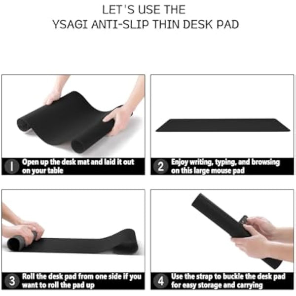 YSAGi Non-Slip Desk Pad, Waterproof PVC Leather Desk Table Protector, Ultra Thin Large Mouse Pad, Easy Clean Laptop Desk Writing Mat for Office Work/Home/Decor (80 x 40 cm, Black)