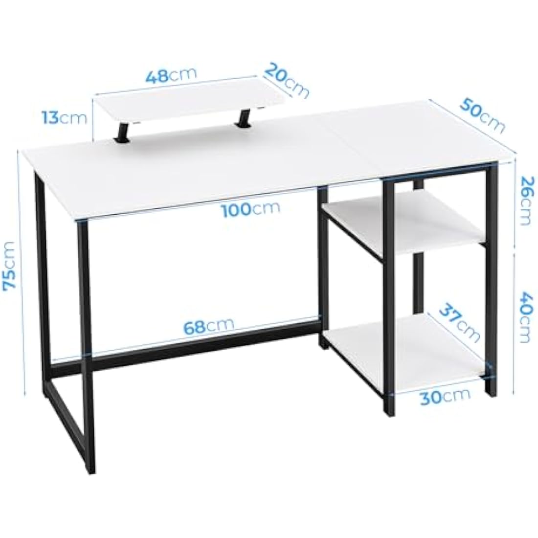 GreenForest Computer Desk with Monitor Stand,100cm Home Office Desk with Reversible Storage Shelves,Study Desk for Small Spaces,White