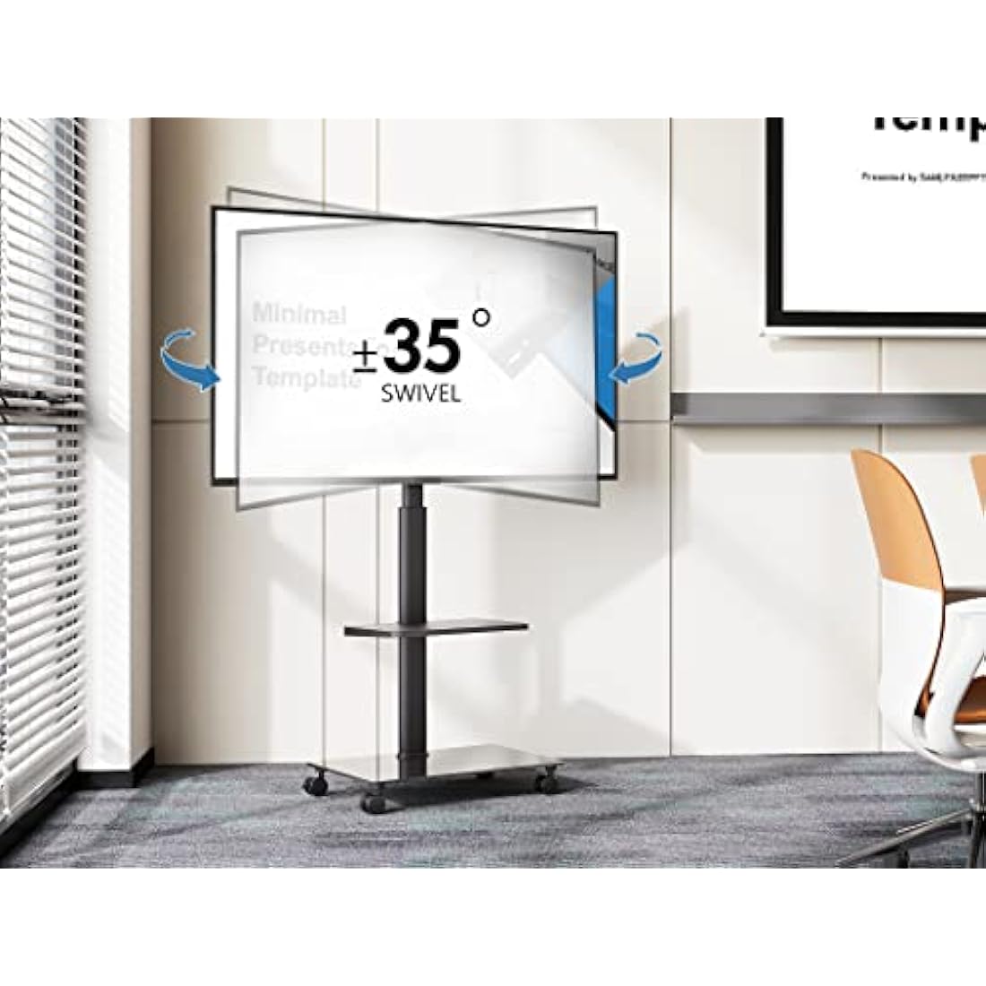 FITUEYES TV Stand on Wheels for 32 to 60 Inch TV, Swivel & Height Adjustable Portable Mobile TV Stand TV Trolley, Cable Management Removable Shelf Black