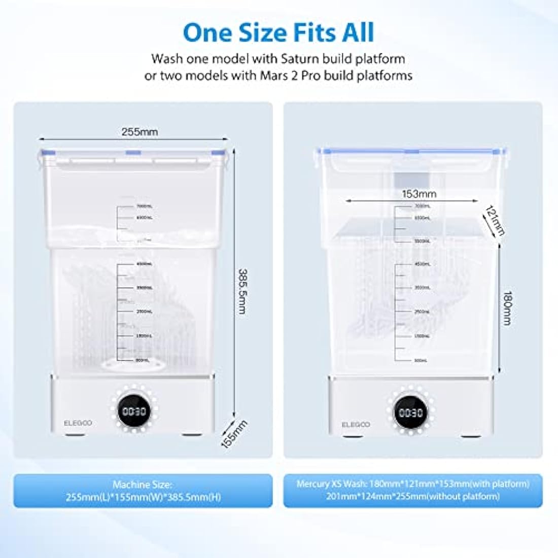 ELEGOO Mercury XS BUNDLE, Larger Size Washing and Curing Machine, Wash and Cure Station Simultaneous Working Add Bottom Light Source Fresnel Lens for Saturn, Mars LCD MSLA DLP 3D Printers