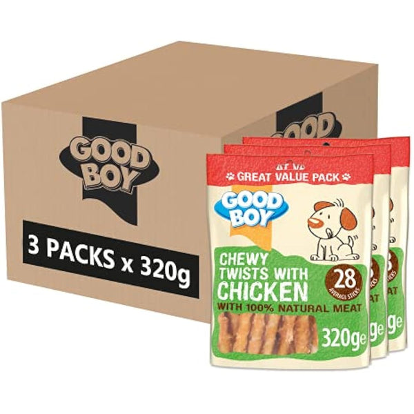 Good Boy - Chewy Twists With Chicken - Dog Treats - Made With 100% Natural Chicken Breast Meat - 320 Grams - Gluten Free Dog Treats (Case of 3)