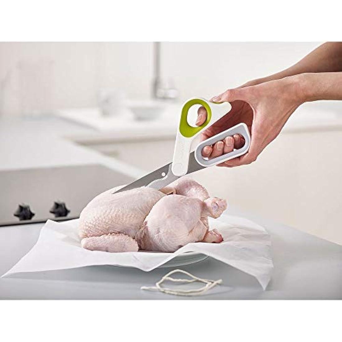 Joseph Joseph PowerGrip - Kitchen Scissors with Integrated Thumb Grip and herb stripper, White/Green, 4