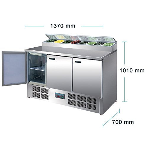 Polar Refrigeration G-Series 235W Pizza Food Prep Triple Door Counter Fridge 390 Litre, Stainless Steel, 2°C to 8°C, 1010(H)x1370(W)x700(D)mm, 3 Adjustable Shelves, Fan-Assisted Cooling | G605