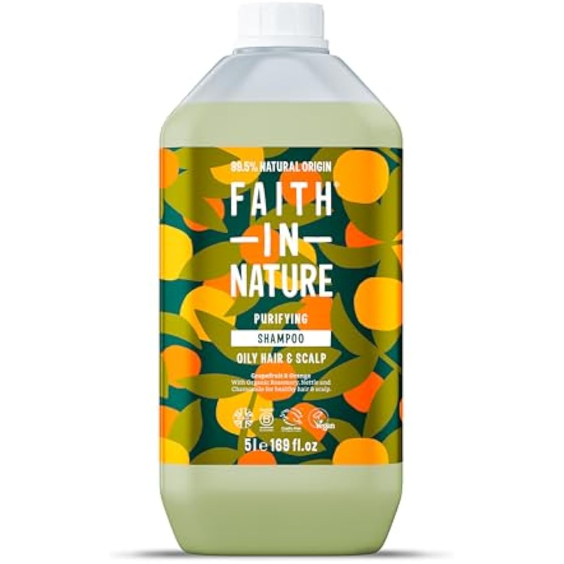 Faith In Nature Natural Grapefruit & Orange Shampoo, Purifying For Oily Hair & Scalp, Vegan & Cruelty Free, No SLS, Silicones or Parabens, 5L Refill Pack