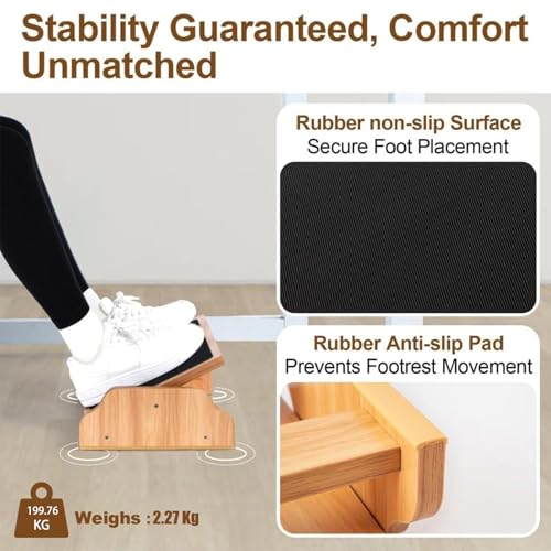 StrongTek Wooden Foot Rest Under Desk with Anti-Slip Surface, Rocking Foot Stool for Home Office, 30 Degree Tilt Angle Rocking Foot Stool, Foot Rest