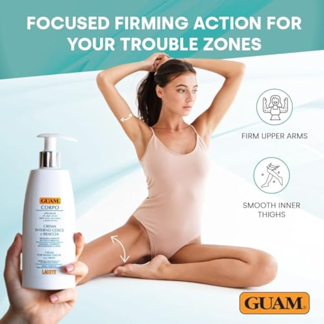 GUAM Anti Cellulite Cream for Women with Green Algae & Jojoba Oil – 200ml Upper Arm & Inner Thigh Skin Firming Cream – Body Tightening Cellulite Remover Treatment – Anti-Inflammatory & Antibacterial