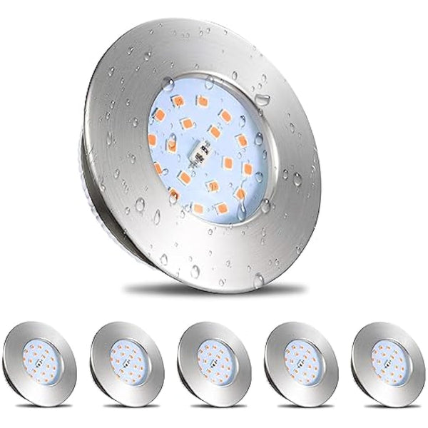 HiBay 6X 5W Recessed Ceiling Lights Ultra Thin Down Light IP44 Spotlight Chrome Warm White LED Downlights for 60-68mm Ceiling Hole of Bathroom Kitchen Soffits